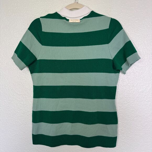 Elhoffer Top Women Large Detective Green Striped Polo Costume Cosplay Knit Shirt - Picture 2 of 11